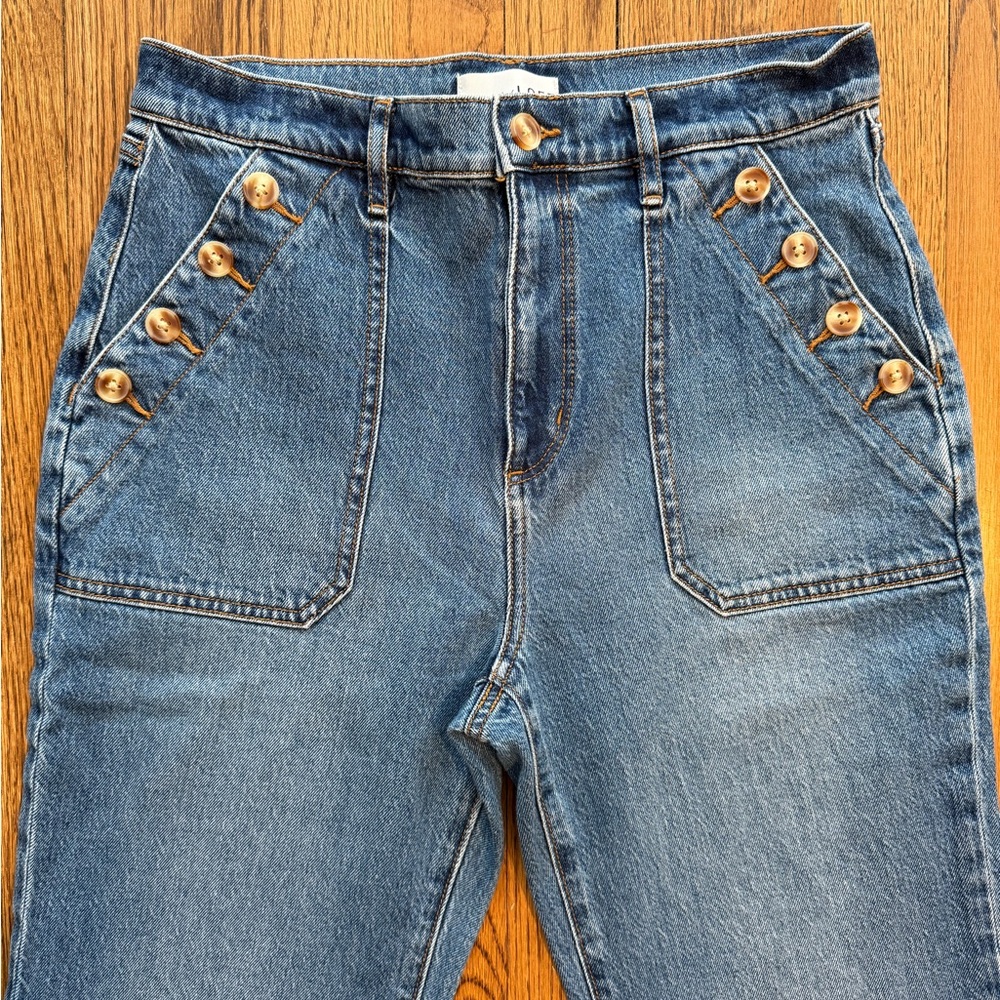 LOFT The Wide Leg High Rise Jeans – Size 28P – Button Detail